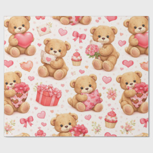 Papel De Presente Padrão de urso de pelúcia em aquarela para o Dia d
