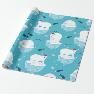 Papel De Presente Padrão de Urso Polar de Natal