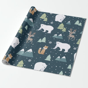Papel De Presente Padrão de Urso Polar de Natal