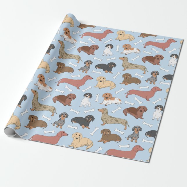 Papel De Presente padrão de variedade dachshund (Desenrolado)