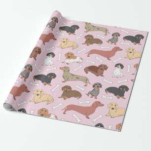 Papel De Presente padrão de variedade dachshund a rosa