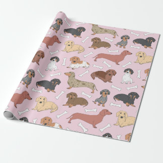 Papel De Presente padrão de variedade dachshund a rosa