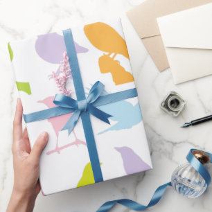 Papel De Presente Padrão de variedade de aves colorida em Pastel