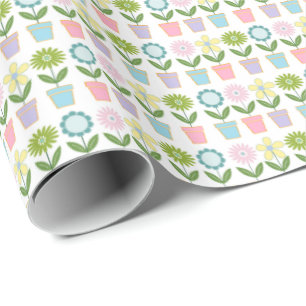 Papel De Presente Padrão de vasos de flores pastéis bonitos