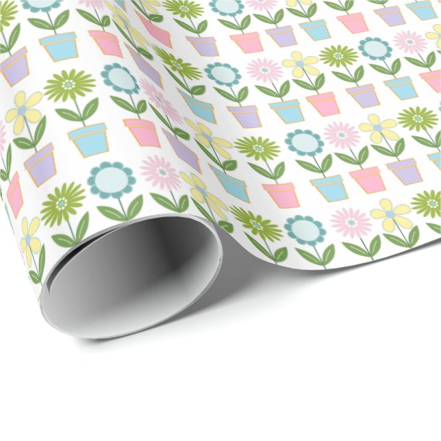 Papel De Presente Padrão de vasos de flores pastéis bonitos (Ponta do rolo)