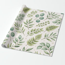Papel De Presente Padrão de Vegetação em Aquarela | Folhas Botânicas