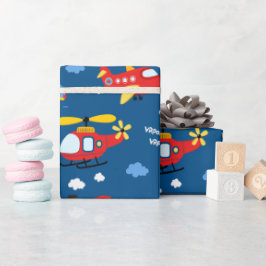 Papel De Presente Padrão de Veículos de Desenho Animado Fofo