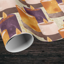 Papel De Presente Padrão de Velas Spa Púrpura e Dourada pacífica