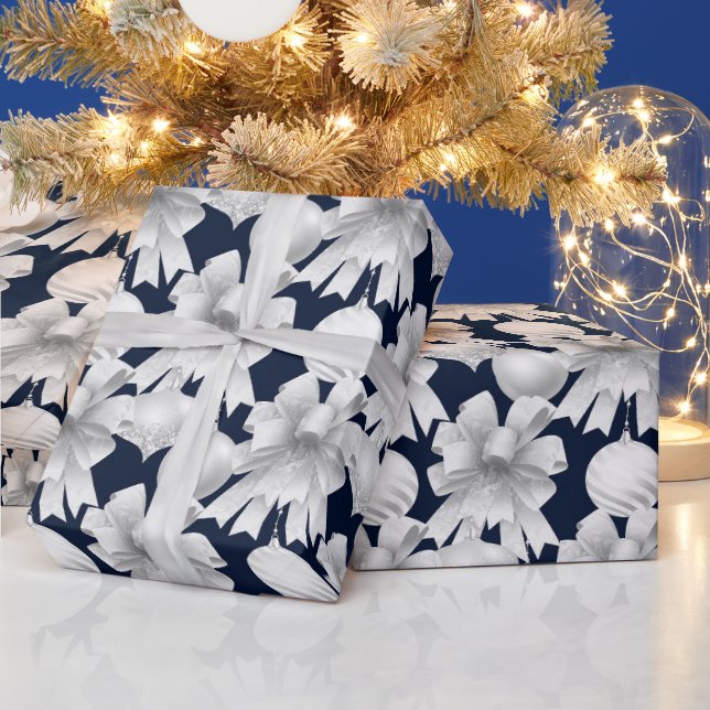 Papel De Presente Padrão de Veludo de Arco da Marinha de Natal (Feriados)