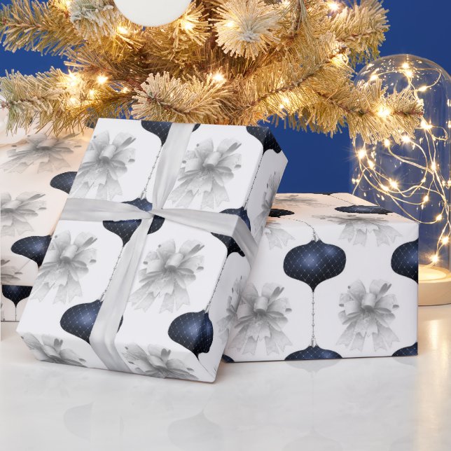 Papel De Presente Padrão de Veludo de Arco da Marinha de Natal (Feriados)