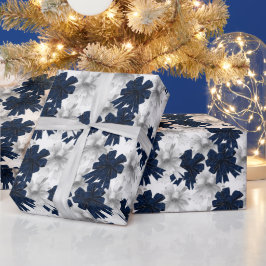 Papel De Presente Padrão de Veludo de Arco da Marinha de Natal