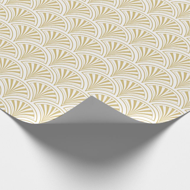 Papel De Presente Padrão de Ventoinhas Deco Dourado e Branco (Ponta)