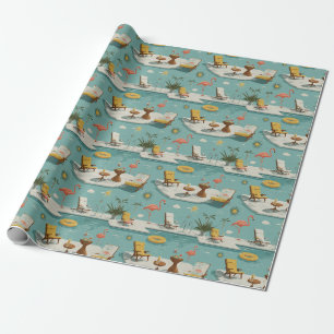 Papel De Presente Padrão de verão à beira da piscina Flamingo retrô