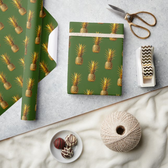 Papel De Presente Padrão de Verão de abacaxi Dourado chic (Artesanato)