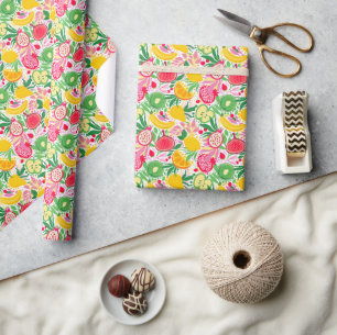 Papel De Presente Padrão de Verão de Aquarela de Frutas Tropicais