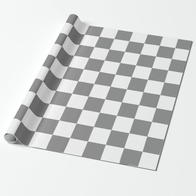 Papel De Presente Padrão de Verificação Branco da Cinza Cinza (Desenrolado)