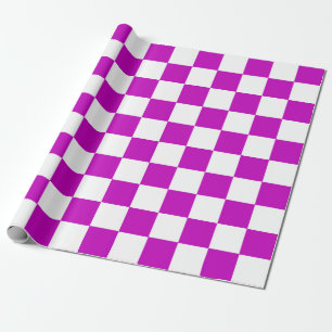 Papel De Presente Padrão de Verificação Branco Roxo
