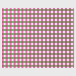 Papel De Presente Padrão de Verificação de Gingham Rosa Quente e Ver
