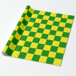 Papel De Presente Padrão de Verificação Verde Amarelo