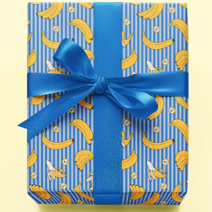 Papel De Presente Padrão de vetor de faixa de banana Azul clássico