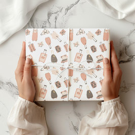 Papel De Presente Padrão de Viagem de mala de bagagem rosa e castanh