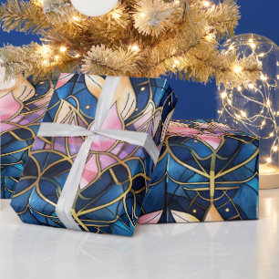 Papel De Presente Padrão de Vidro Estreitado do Lotus Faux Rosa Eleg