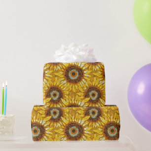 Papel De Presente Padrão de Vidro Mosaico de Girassol Amarelo Elegan
