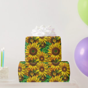 Papel De Presente Padrão de Vidro Mosaico de Girassol Amarelo Elegan