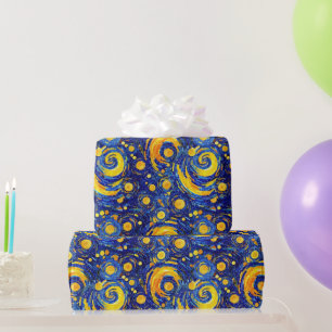 Papel De Presente Padrão de Vidro Mosaico Noite Estrelada Amarelo e