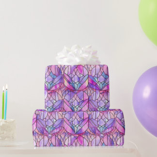 Papel De Presente Padrão de Vidro Pintado Falso Rosa Iridescente Ele