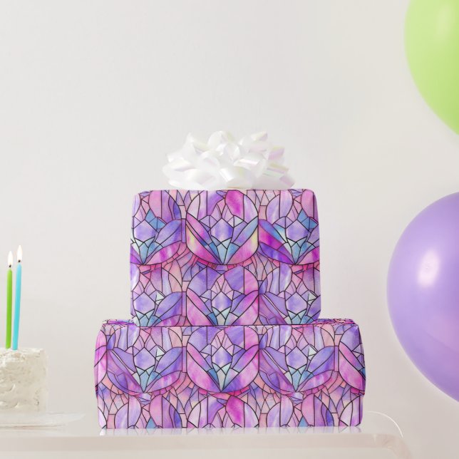 Papel De Presente Padrão de Vidro Pintado Falso Rosa Iridescente Ele (Presentes para festas)