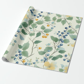 Papel De Presente Padrão de Vinha Botânica Amarela e Verde Pastel