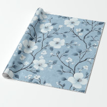 Padrão de Vinha Floral Azul-Pálido e Branco