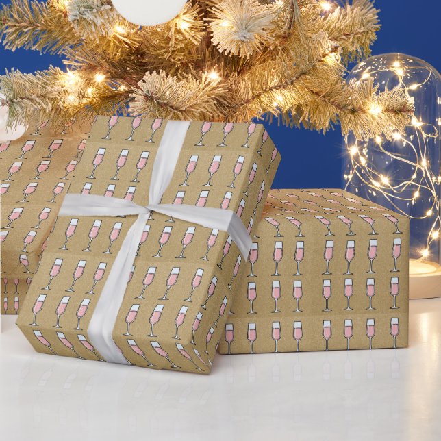 Papel De Presente Padrão de Vinho Rosé Dourado (Feriados)