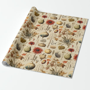 Papel De Presente Padrão de Vintage de Ação de Graças Floral (3)