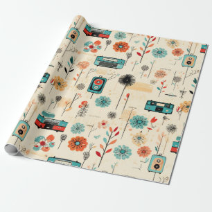 Papel De Presente Padrão de Vintage Floral & Camera (2)