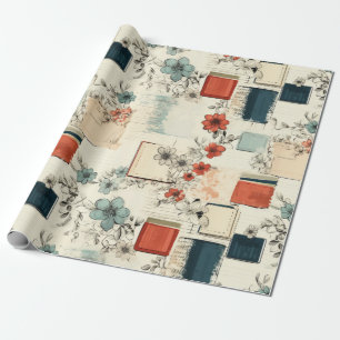 Papel De Presente Padrão de Vintage Floral & Camera (7)