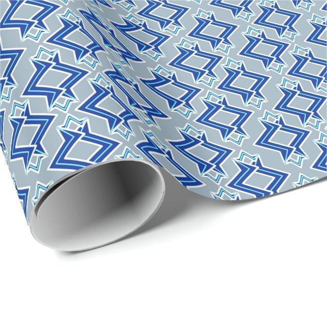 Papel De Presente Padrão de wallpaper Art Deco, Cinzas / Cinzas e az (Ponta do rolo)