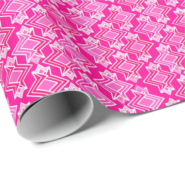 Papel De Presente Padrão de Wallpaper Art Deco, cor-de-rosa Fuchsia (Ponta do rolo)