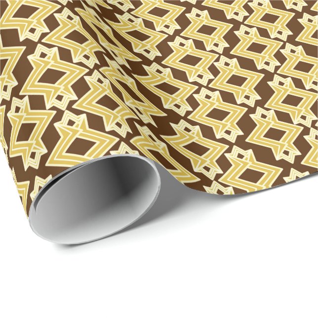 Papel De Presente Padrão de Wallpaper Art Deco, Marrom e Dourado (Ponta do rolo)