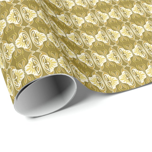 Papel De Presente Padrão de wallpaper Art Deco - ouro e branco (Ponta do rolo)