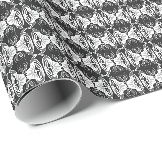 Papel De Presente Padrão de wallpaper Art Deco - preto e branco (Ponta do rolo)