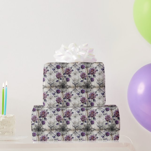 Papel De Presente Padrão de Webs e Rosas Góticos (Presentes para festas)