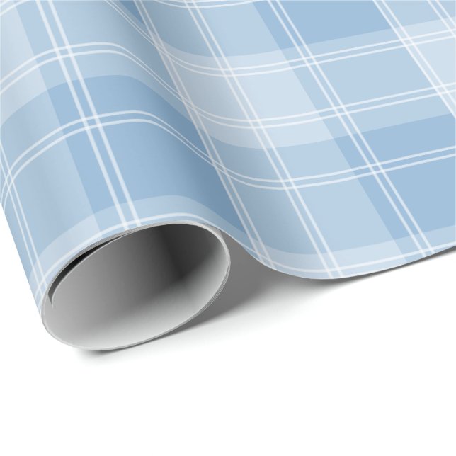 Papel De Presente Padrão de Xadrez Azul Claro (Ponta do rolo)