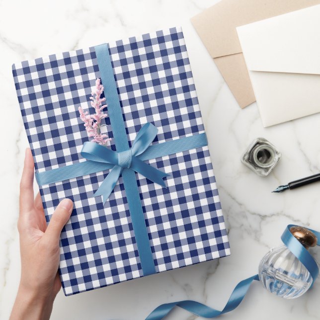 Papel De Presente Padrão de Xadrez Azul Marinho Gingham (Presentear)