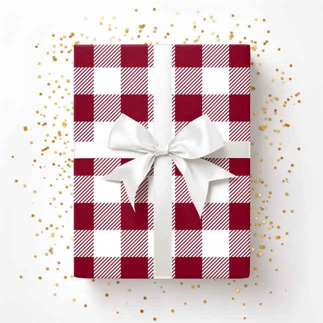 Papel De Presente Padrão de Xadrez Branca da Borgonha Vermelha (Red Burgundy White Plaid Pattern Wrapping Paper)