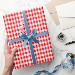 Papel De Presente Padrão de Xadrez Castanho e Vermelho