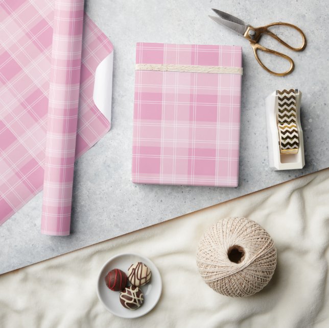Papel De Presente Padrão de Xadrez da rosa claro (Artesanato)
