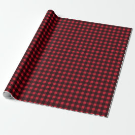 Papel De Presente Padrão de Xadrez de Búfalo Preto Vermelho de Natal