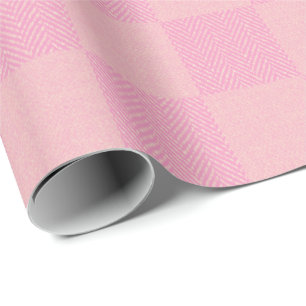 Papel De Presente Padrão de Xadrez de Búfalo Rosa Suave Rosa